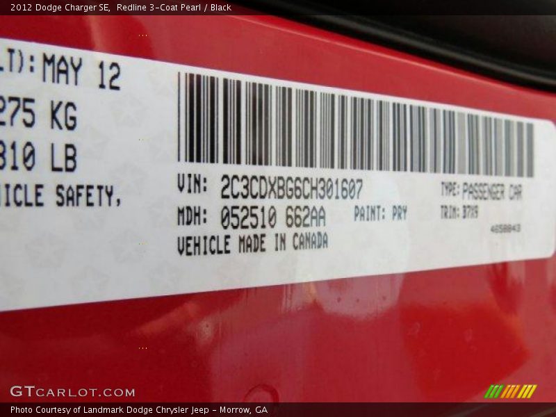 Redline 3-Coat Pearl / Black 2012 Dodge Charger SE
