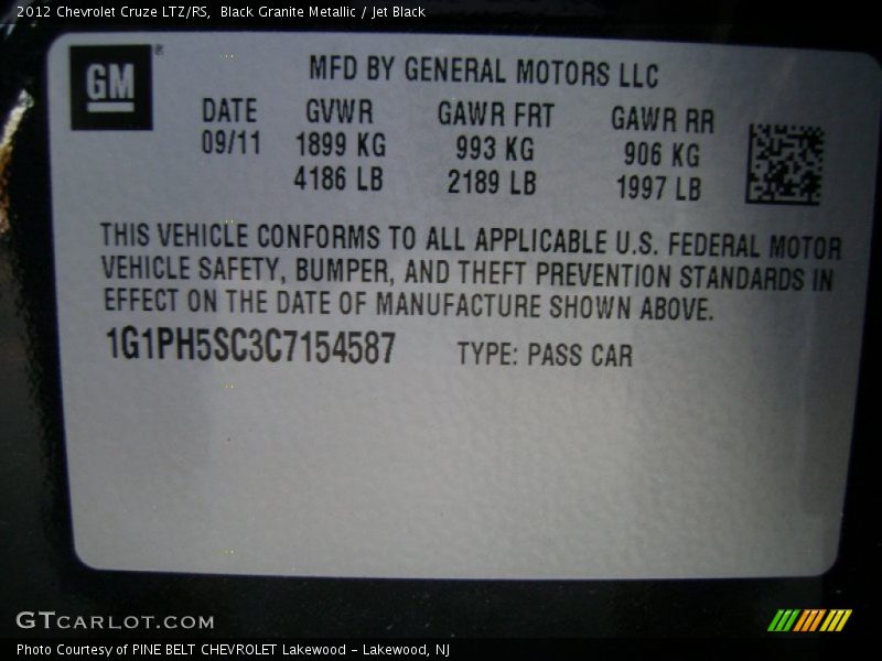 Black Granite Metallic / Jet Black 2012 Chevrolet Cruze LTZ/RS