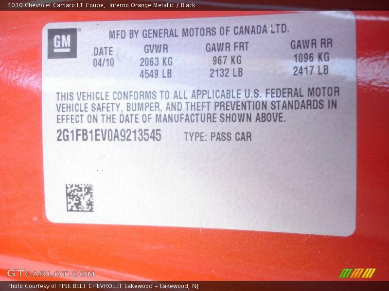 Inferno Orange Metallic / Black 2010 Chevrolet Camaro LT Coupe
