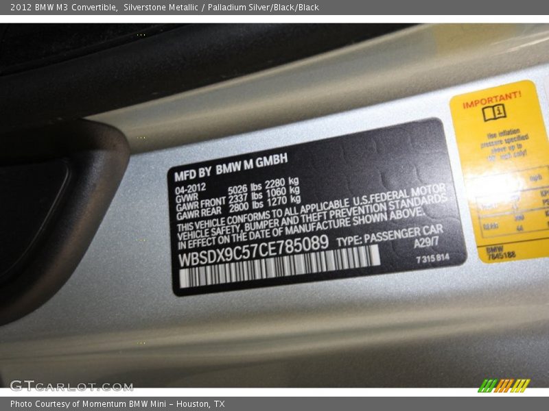 2012 M3 Convertible Silverstone Metallic Color Code A29