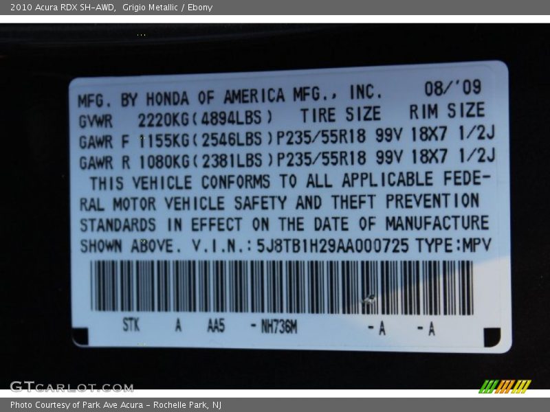 Grigio Metallic / Ebony 2010 Acura RDX SH-AWD