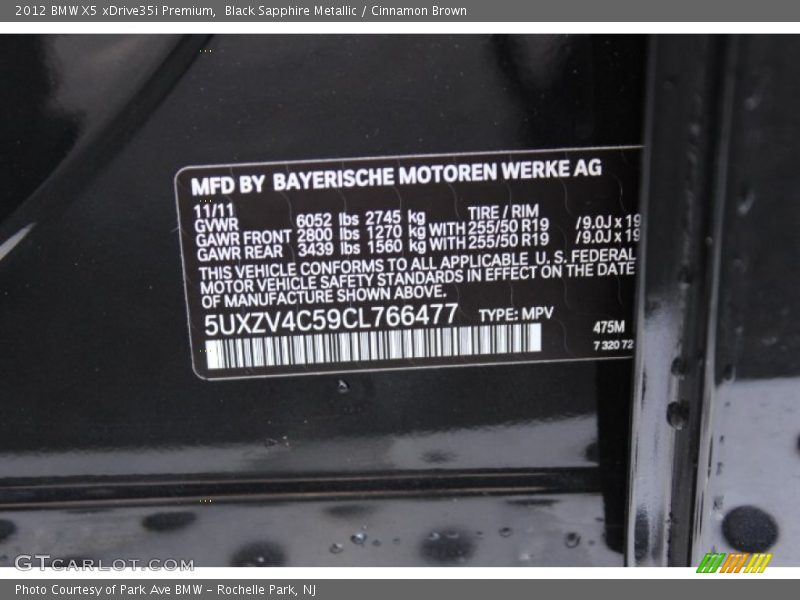 Black Sapphire Metallic / Cinnamon Brown 2012 BMW X5 xDrive35i Premium