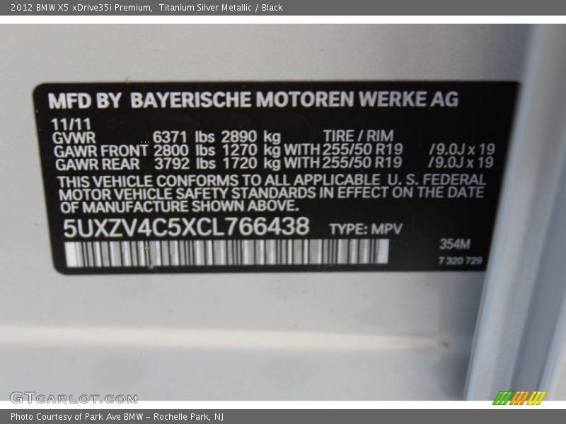 Titanium Silver Metallic / Black 2012 BMW X5 xDrive35i Premium