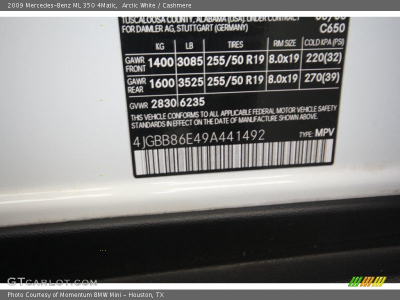 Arctic White / Cashmere 2009 Mercedes-Benz ML 350 4Matic
