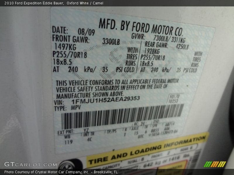 Oxford White / Camel 2010 Ford Expedition Eddie Bauer
