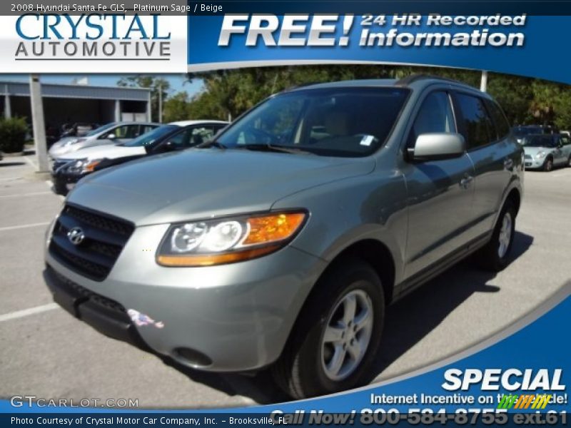 Platinum Sage / Beige 2008 Hyundai Santa Fe GLS