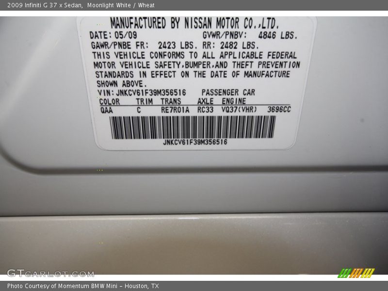 Moonlight White / Wheat 2009 Infiniti G 37 x Sedan