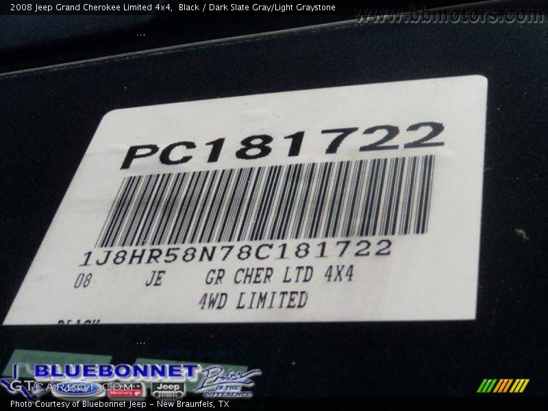 Black / Dark Slate Gray/Light Graystone 2008 Jeep Grand Cherokee Limited 4x4
