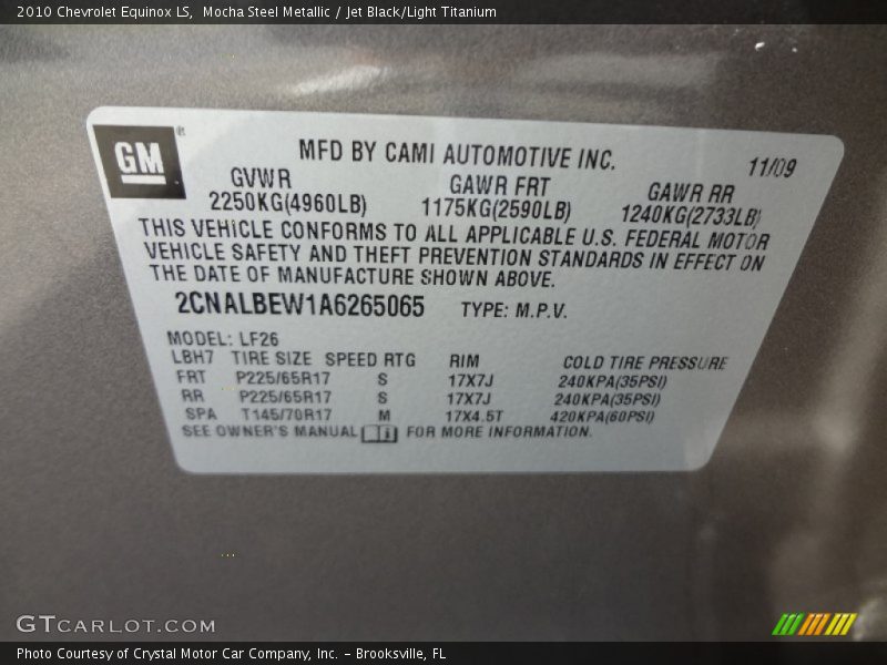 Mocha Steel Metallic / Jet Black/Light Titanium 2010 Chevrolet Equinox LS