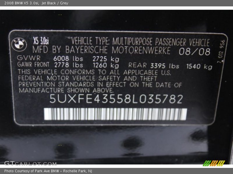 Jet Black / Grey 2008 BMW X5 3.0si