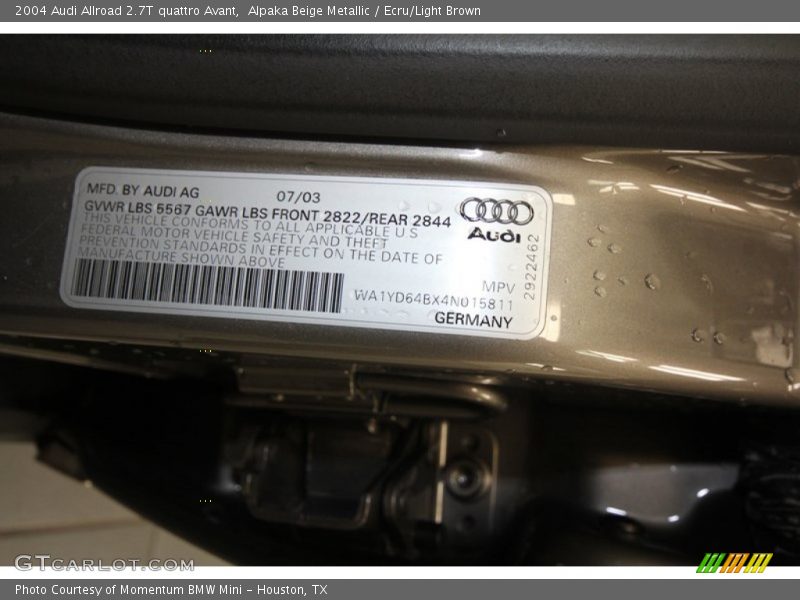 Alpaka Beige Metallic / Ecru/Light Brown 2004 Audi Allroad 2.7T quattro Avant