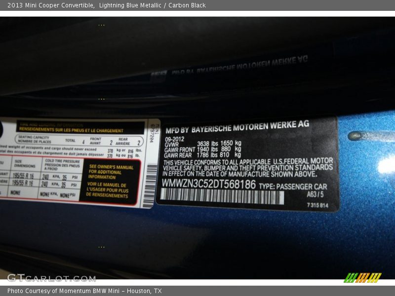 Lightning Blue Metallic / Carbon Black 2013 Mini Cooper Convertible