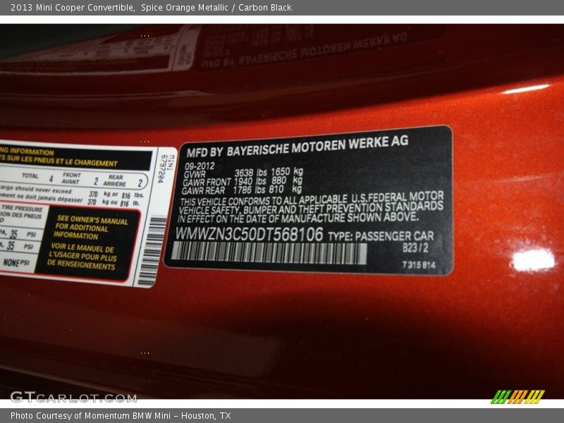 Spice Orange Metallic / Carbon Black 2013 Mini Cooper Convertible