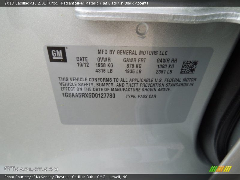 Radiant Silver Metallic / Jet Black/Jet Black Accents 2013 Cadillac ATS 2.0L Turbo