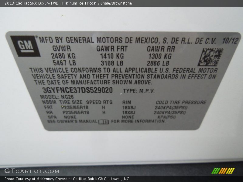 Platinum Ice Tricoat / Shale/Brownstone 2013 Cadillac SRX Luxury FWD