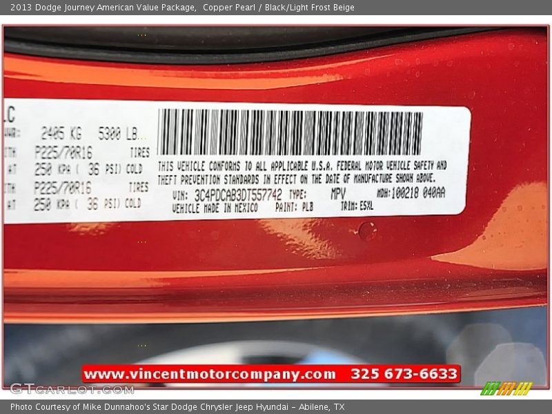 Copper Pearl / Black/Light Frost Beige 2013 Dodge Journey American Value Package