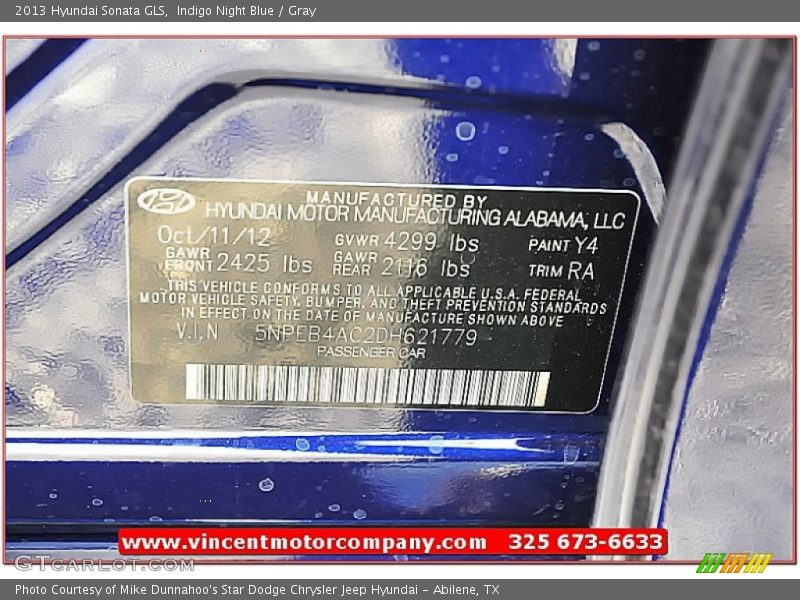 Indigo Night Blue / Gray 2013 Hyundai Sonata GLS