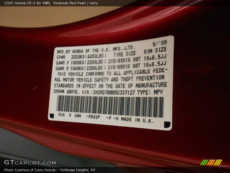Redondo Red Pearl / Ivory 2005 Honda CR-V EX 4WD