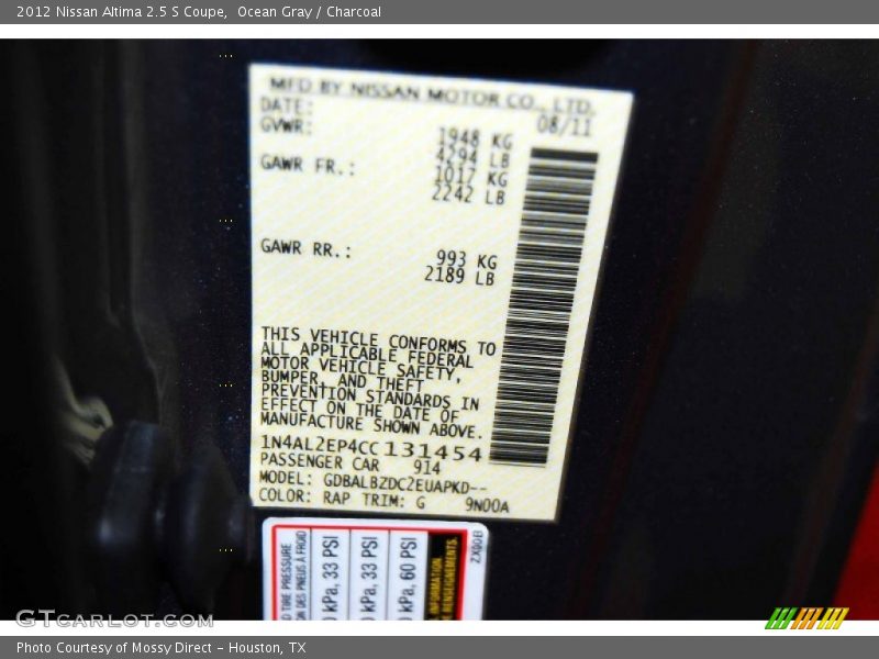 Ocean Gray / Charcoal 2012 Nissan Altima 2.5 S Coupe