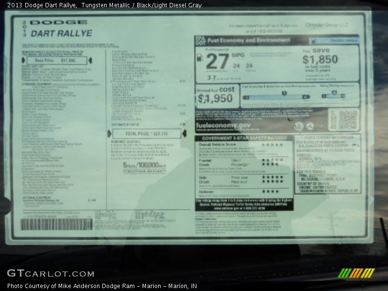  2013 Dart Rallye Window Sticker