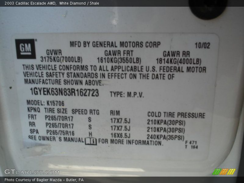 White Diamond / Shale 2003 Cadillac Escalade AWD