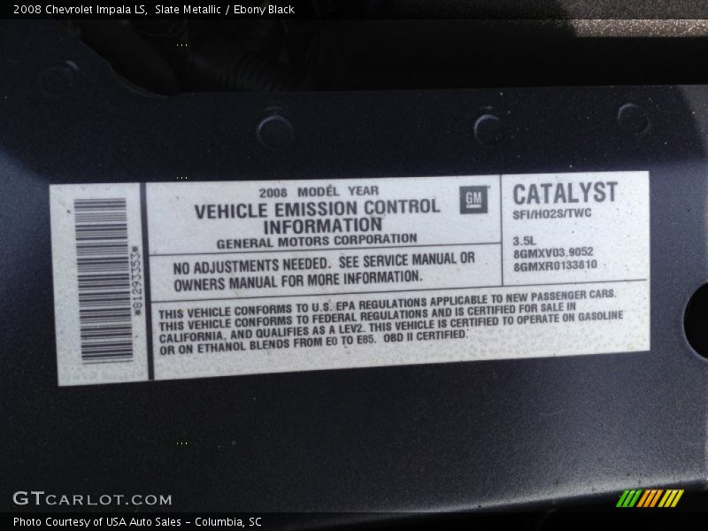 Slate Metallic / Ebony Black 2008 Chevrolet Impala LS