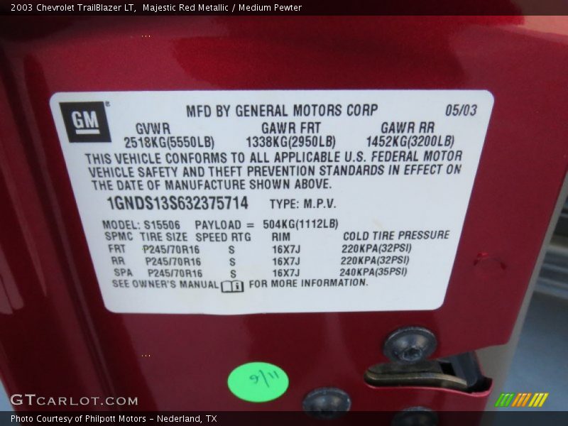 Majestic Red Metallic / Medium Pewter 2003 Chevrolet TrailBlazer LT