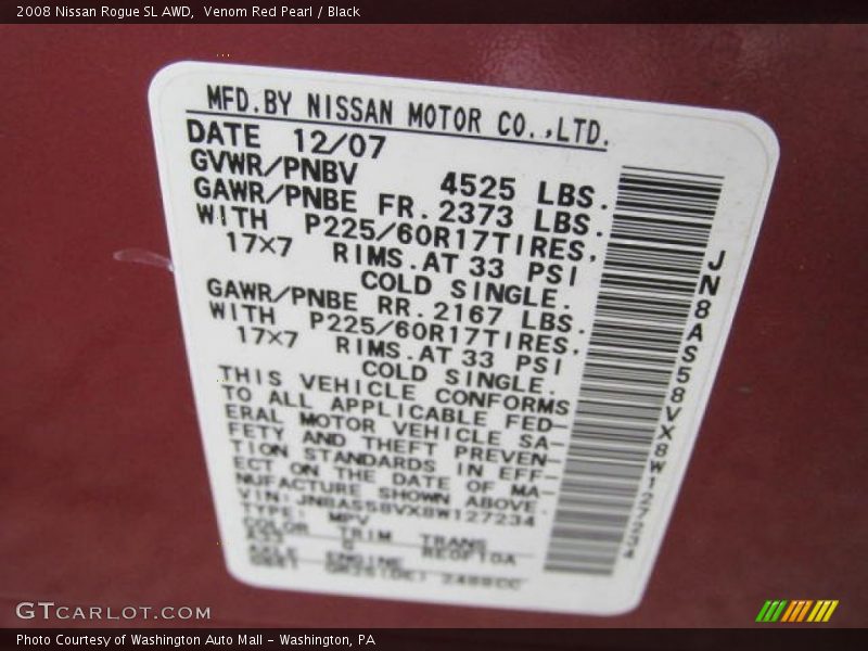 Venom Red Pearl / Black 2008 Nissan Rogue SL AWD