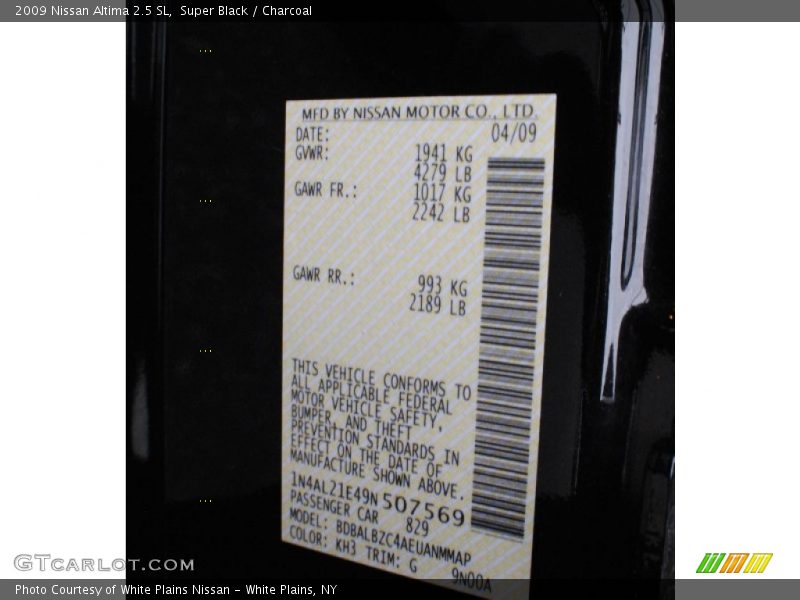 Super Black / Charcoal 2009 Nissan Altima 2.5 SL