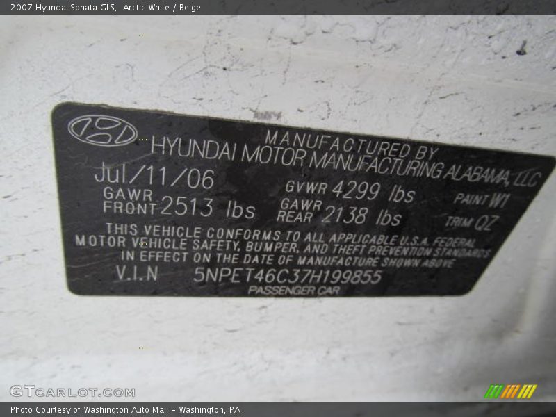 Arctic White / Beige 2007 Hyundai Sonata GLS