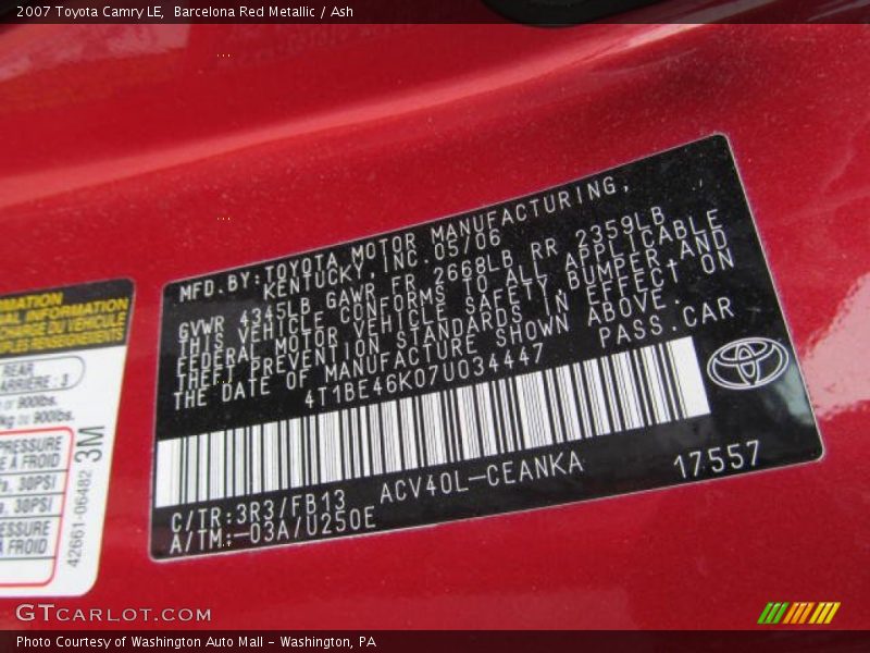 Barcelona Red Metallic / Ash 2007 Toyota Camry LE