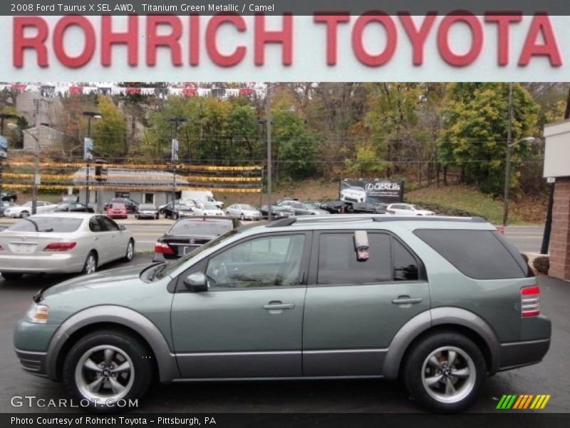 Titanium Green Metallic / Camel 2008 Ford Taurus X SEL AWD