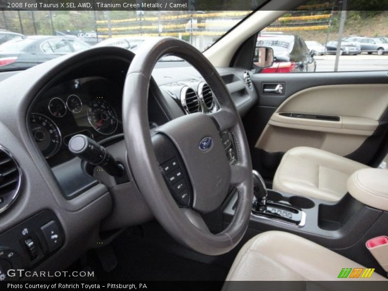 Titanium Green Metallic / Camel 2008 Ford Taurus X SEL AWD