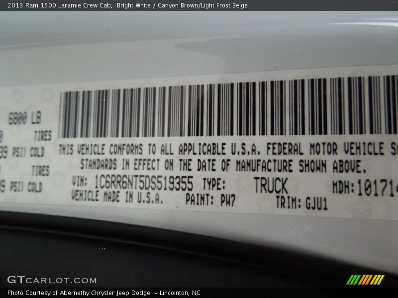 2013 1500 Laramie Crew Cab Bright White Color Code PW7