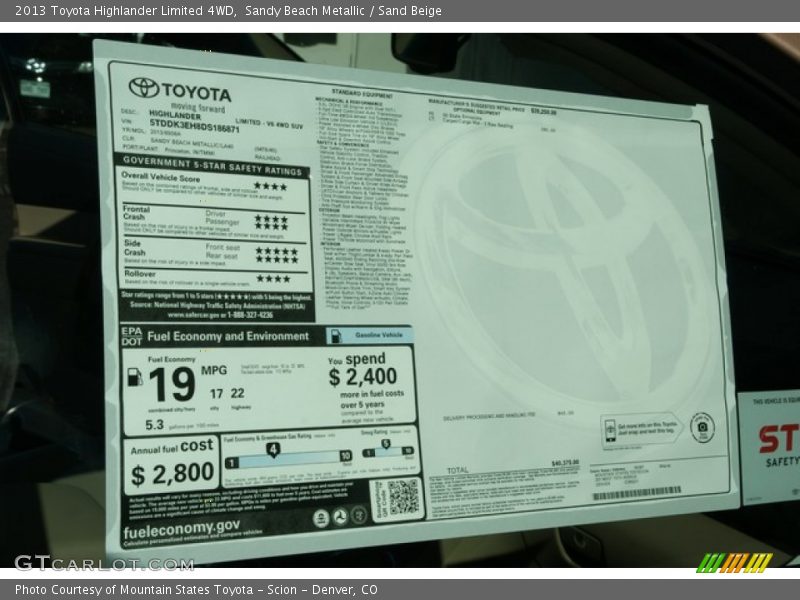 Sandy Beach Metallic / Sand Beige 2013 Toyota Highlander Limited 4WD