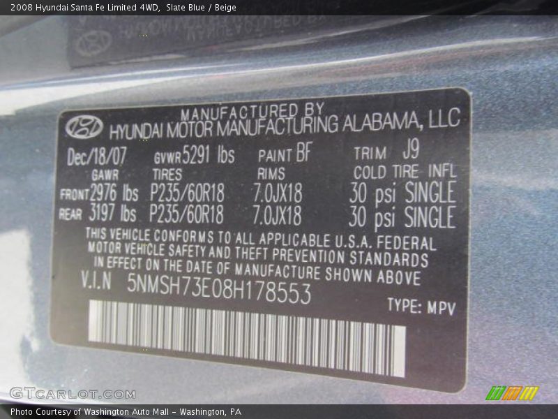 Slate Blue / Beige 2008 Hyundai Santa Fe Limited 4WD