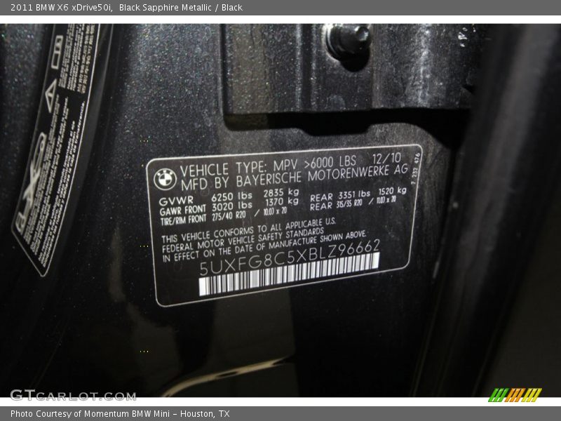 Black Sapphire Metallic / Black 2011 BMW X6 xDrive50i