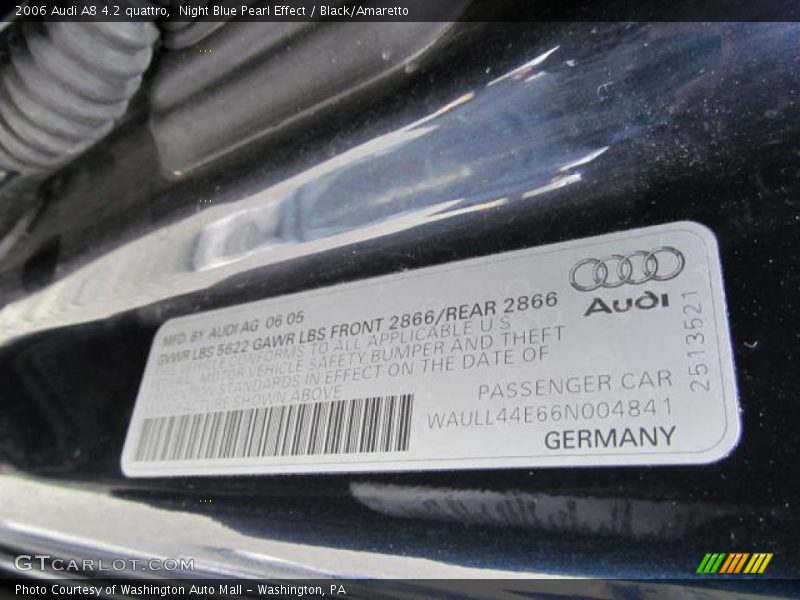 Night Blue Pearl Effect / Black/Amaretto 2006 Audi A8 4.2 quattro