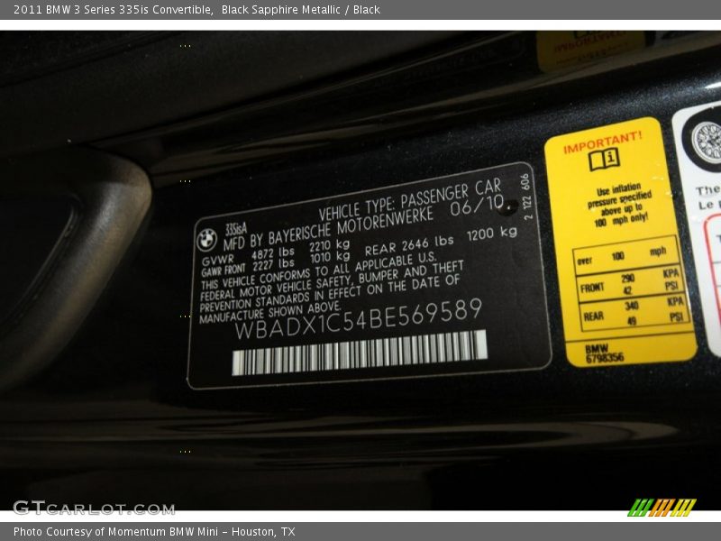 Black Sapphire Metallic / Black 2011 BMW 3 Series 335is Convertible