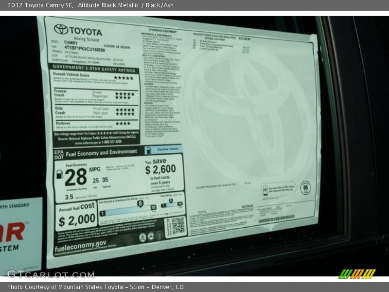 Attitude Black Metallic / Black/Ash 2012 Toyota Camry SE