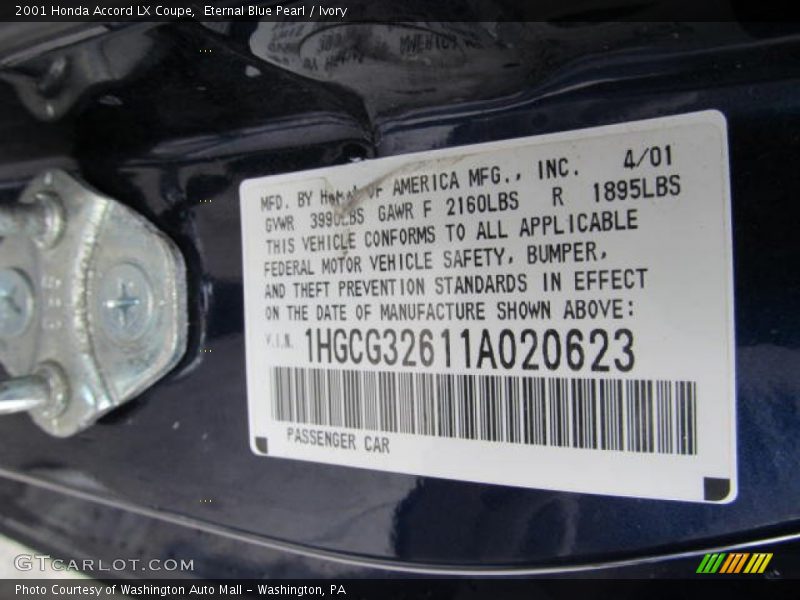 Eternal Blue Pearl / Ivory 2001 Honda Accord LX Coupe