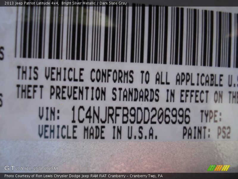 Bright Silver Metallic / Dark Slate Gray 2013 Jeep Patriot Latitude 4x4