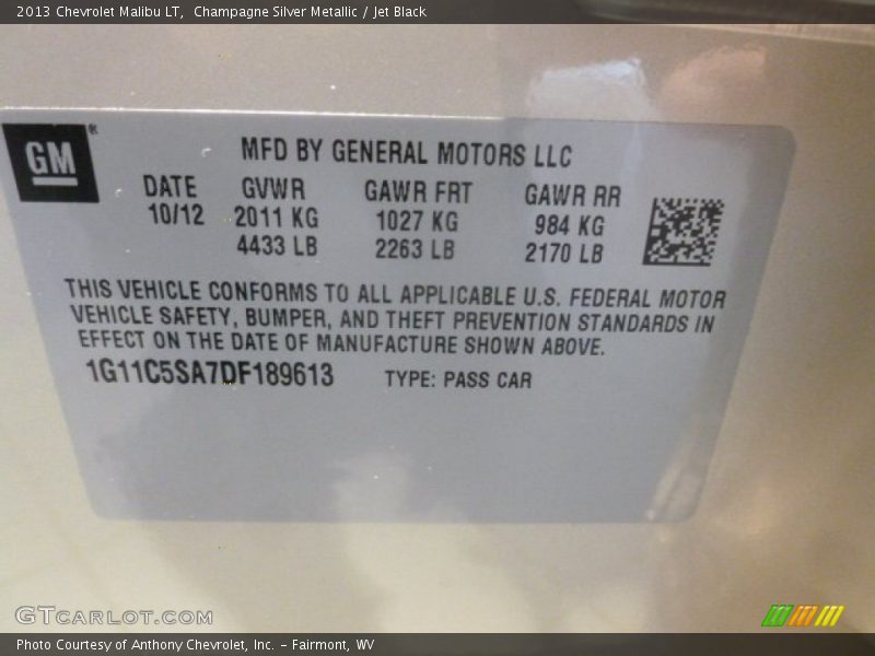 Champagne Silver Metallic / Jet Black 2013 Chevrolet Malibu LT