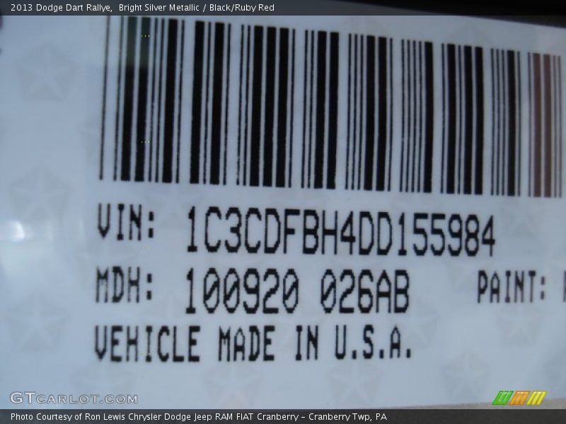 Bright Silver Metallic / Black/Ruby Red 2013 Dodge Dart Rallye