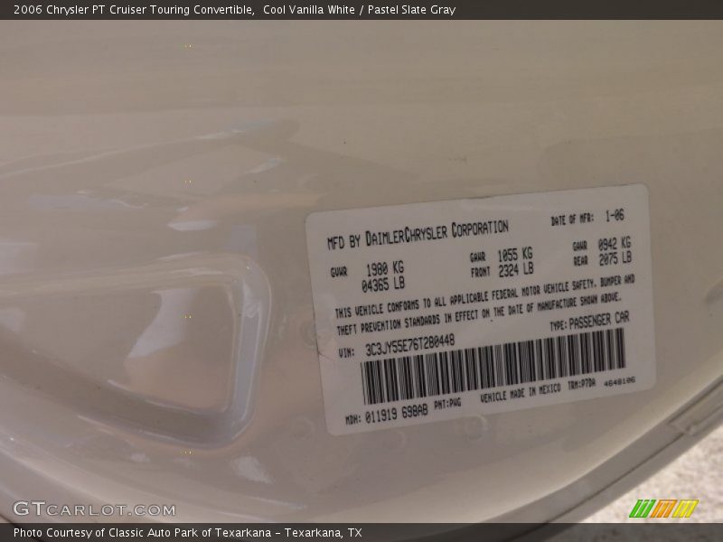 Cool Vanilla White / Pastel Slate Gray 2006 Chrysler PT Cruiser Touring Convertible