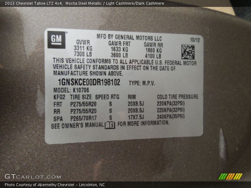 Mocha Steel Metallic / Light Cashmere/Dark Cashmere 2013 Chevrolet Tahoe LTZ 4x4