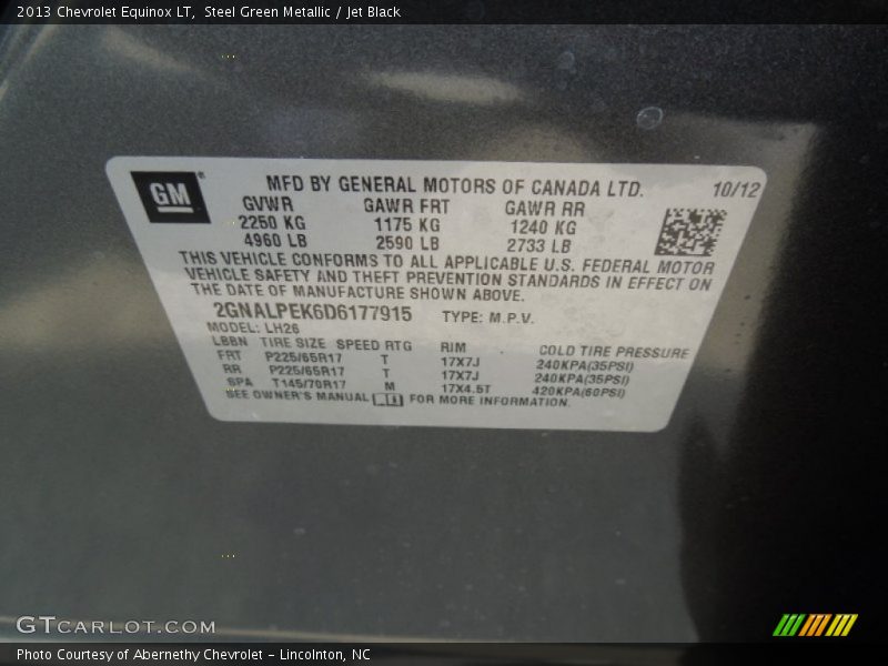 Steel Green Metallic / Jet Black 2013 Chevrolet Equinox LT
