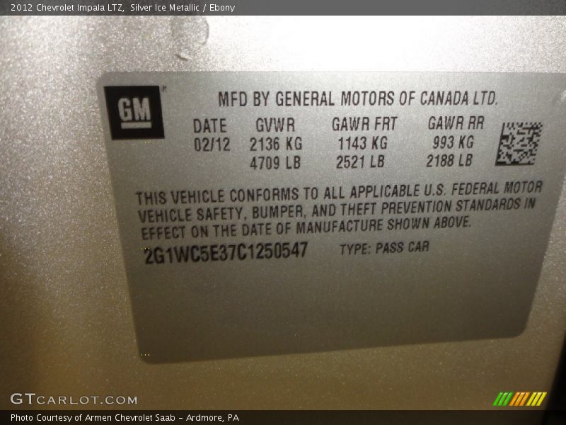 Silver Ice Metallic / Ebony 2012 Chevrolet Impala LTZ