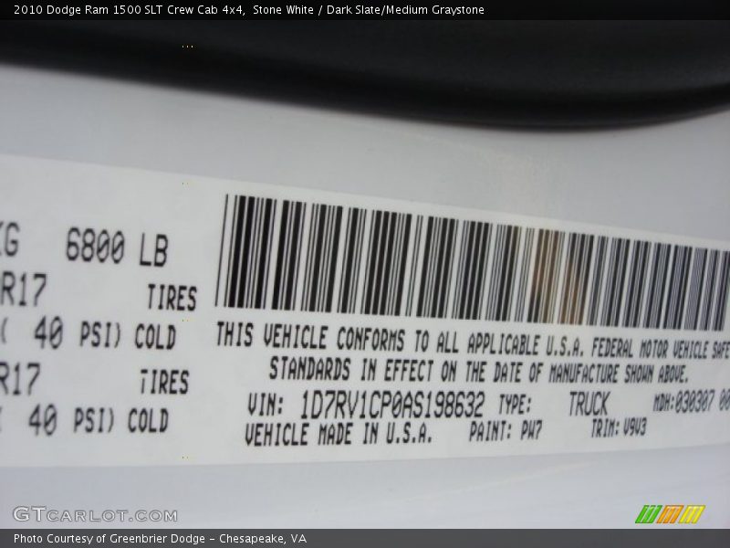 Stone White / Dark Slate/Medium Graystone 2010 Dodge Ram 1500 SLT Crew Cab 4x4