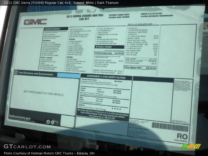  2013 Sierra 2500HD Regular Cab 4x4 Window Sticker